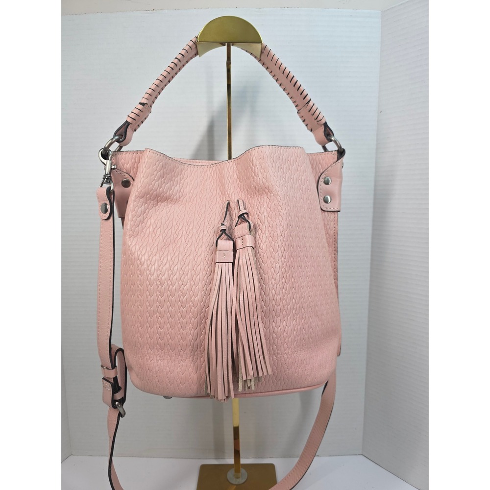 Patricia Nash‎ Pink Leather Bucket Bag Tassel Whipstitch Hobo Crossbody